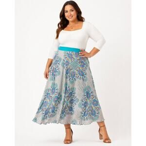 Jaclyn Smith XL Paisley Skirt Blue Boho Midi Flowy Polyester Chic Bold